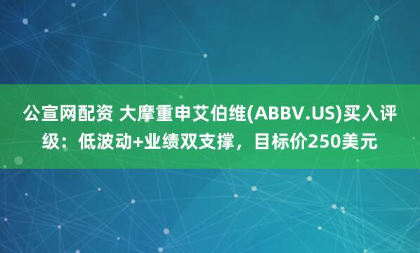 公宣网配资 大摩重申艾伯维(ABBV.US)买入评级：低波动+业绩双支撑，目标价250美元